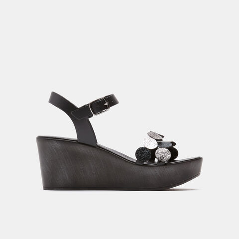sandalias con cuña, Negro sandalias con cuña, Negro